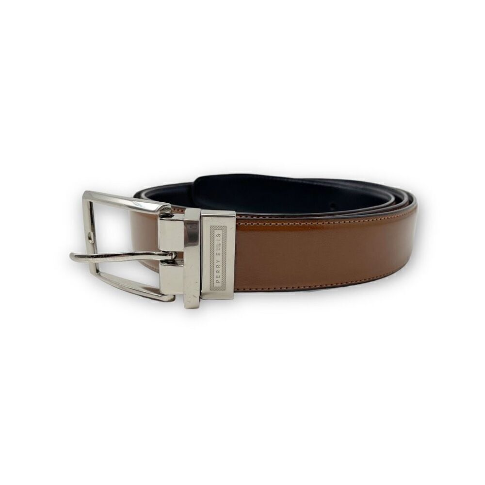 Perry Ellis Reversible Leather Black Brown Belt Men's Size 42